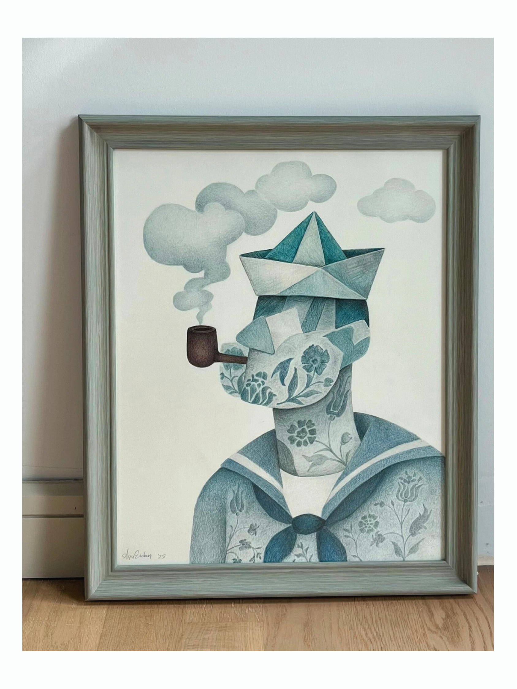 House of Icons Serisinden Popeye kağıt üzeri renkli kalem orijinal çalışma